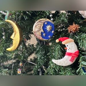 Vintage Celestial Moon Christmas Ornaments SET of 3